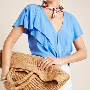 Anthropologie Maeve Lana Flutter-Sleeved Blouse